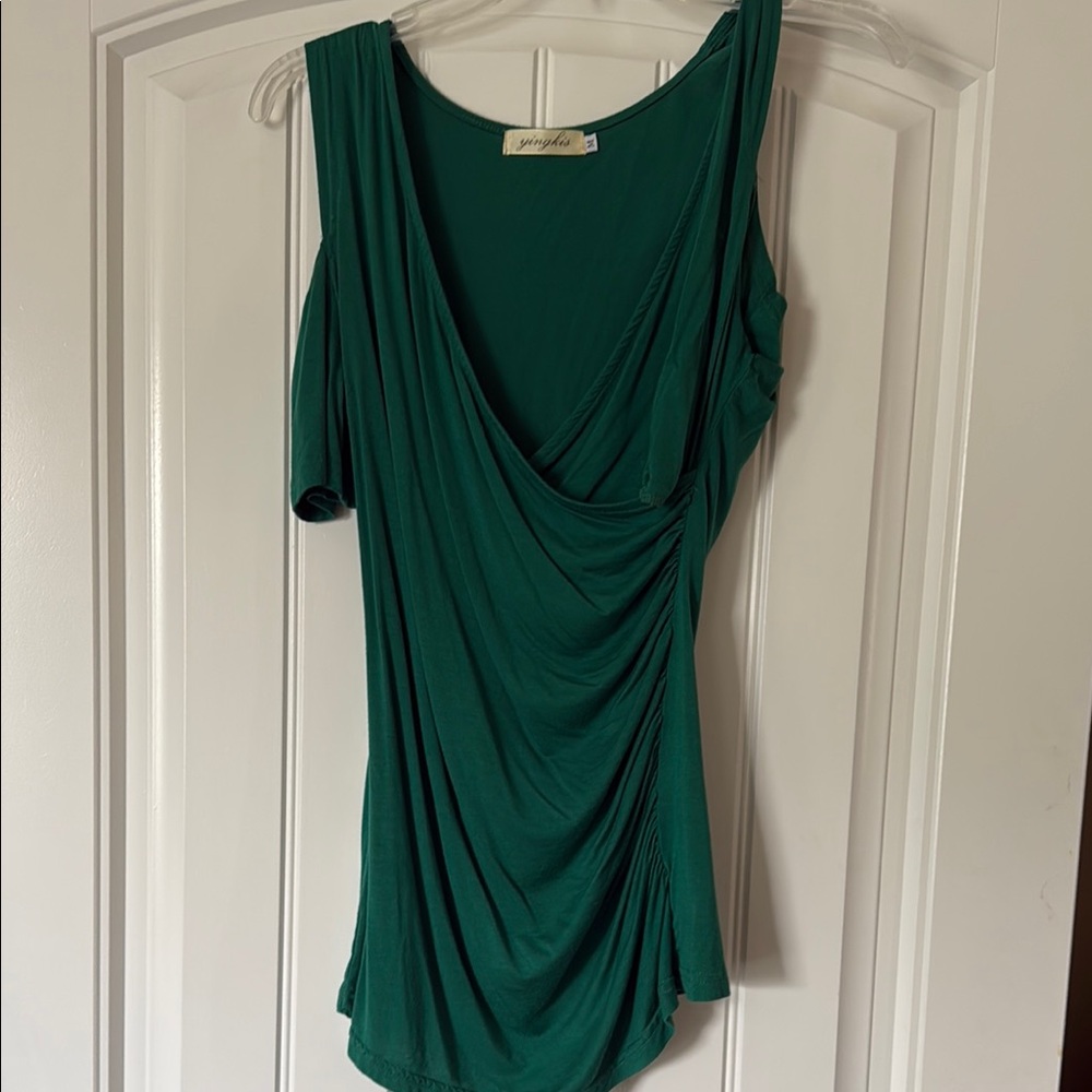 Green Asymmetrical Ruched Blouse
